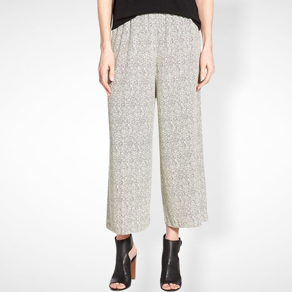 Eileen Fisher Ecru Wide Leg Cropped Broken Chevron Pants Size XL